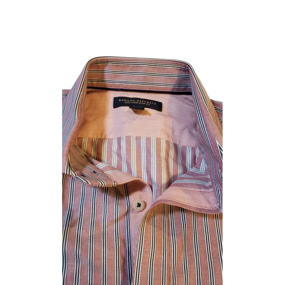 Banana Republic Shirt Non Iron Slim‎ Fit Men's M 15-15.5 Striped Red Office